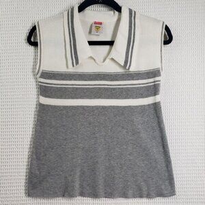 Vintage Sleeveless Collared Knit Tank Top Womens Medium Gray Polo Golf Tennis